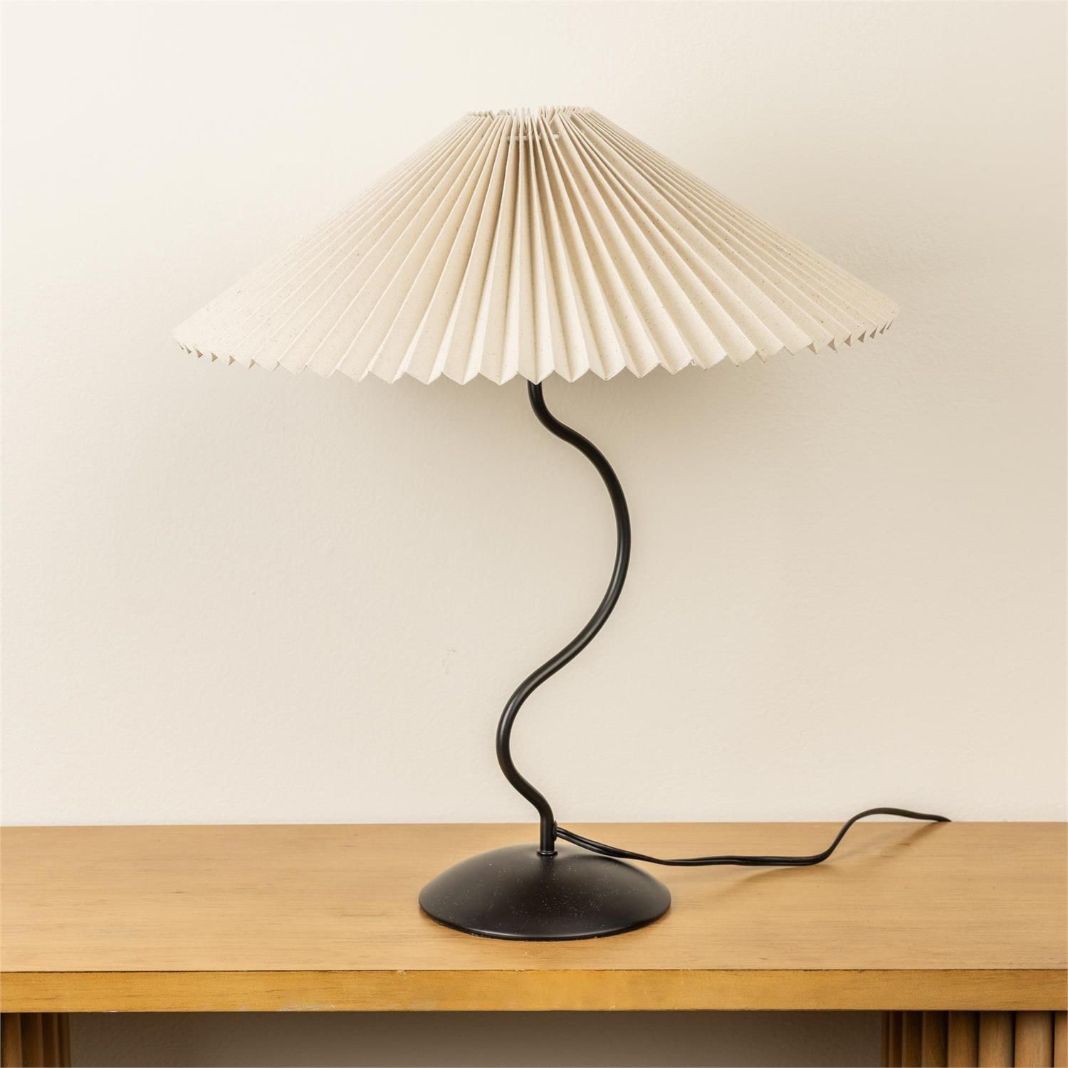 Black Table Lamp on Wood Console Table