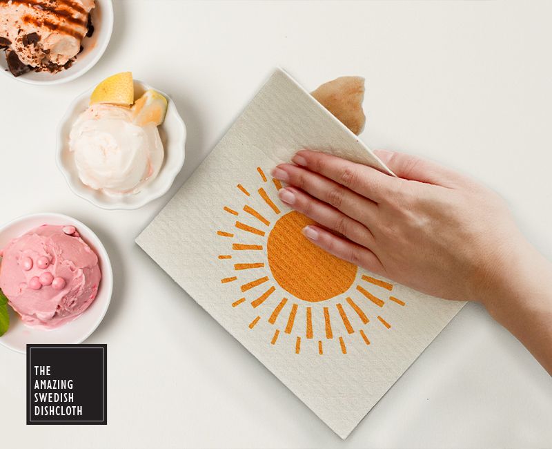 Swedish dishcloth with sun pattern with ice cream
