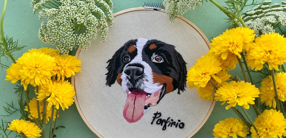 Embroidery with a dog face