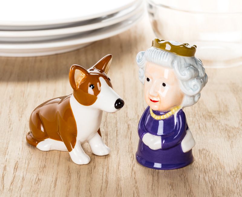 queen and corgi salt and pepper shakers