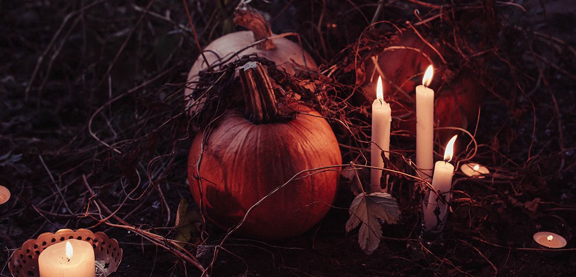 outdoor pumpkins with candles