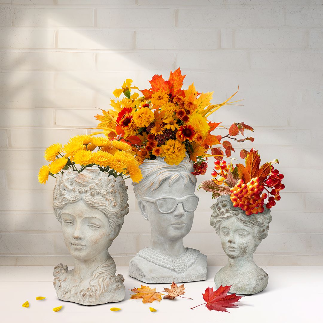 Beautify indoor or outdoor gardens with our artistically sculpted cement Head Planters! Many styles available of famous people, mermaids, mythical characters and more! 💛🧡🤎⁠