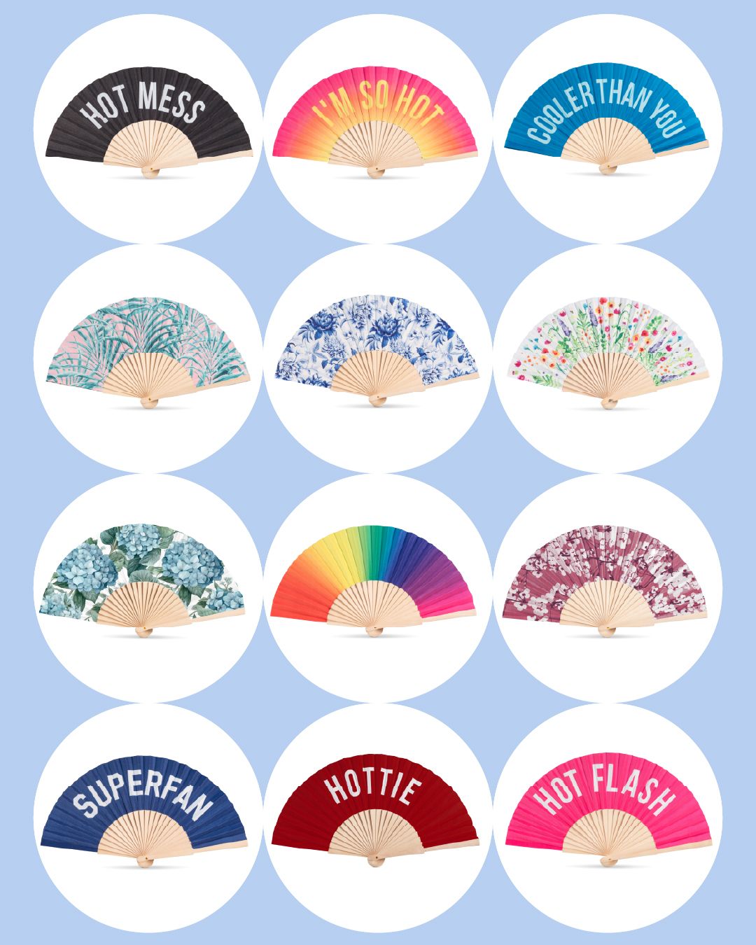 Keep calm and fan on with our lightweight hand-held fans! Perfect for weddings, work or travel, these wood and cotton fans are a must-have for summer events. Available in 12 head-turning designs! 😎🪭🌞⁠