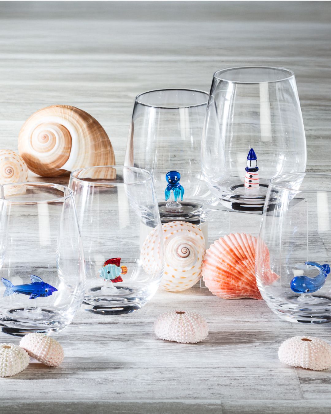 There’s a little surprise in every sip with our icon glassware collection. These stemless wine glasses feature blown glass shapes nestled at the bottom of each glass. Available in a variety of themes. 🐟️🐳🍋🍒⁠