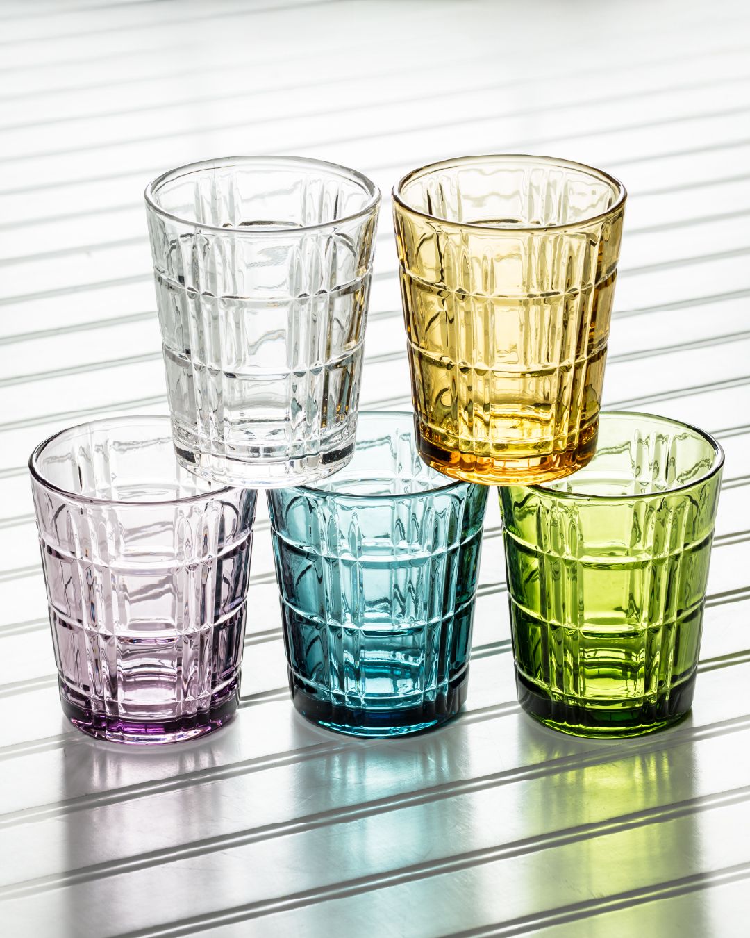 Just in: Vintage-look glassware! Crafted with eye-catching texture and everyday durability, these glasses are ideal for both casual drinks and upscale entertaining. Available in 5 trendy colours and dishwasher safe too! 💛🤍💚💜💙⁠