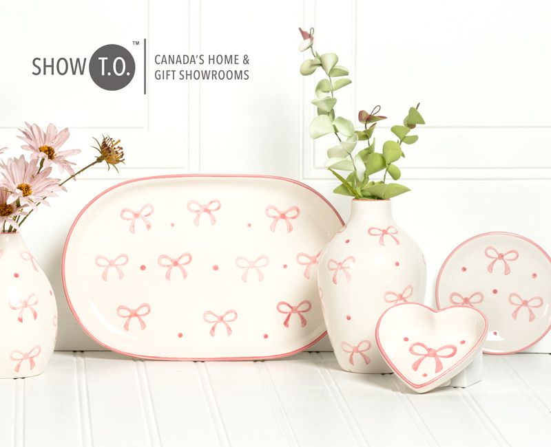 pink and white dishware