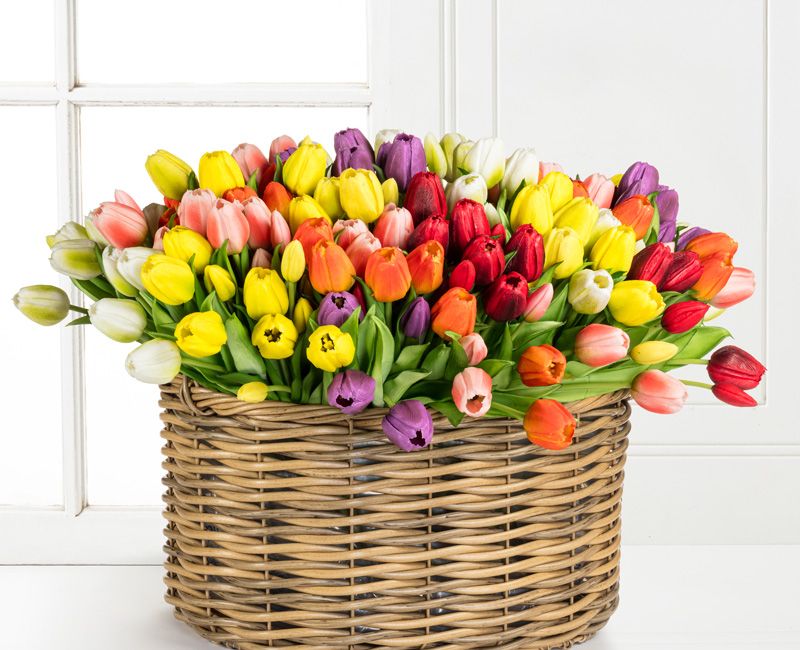Faux flowers in a basket