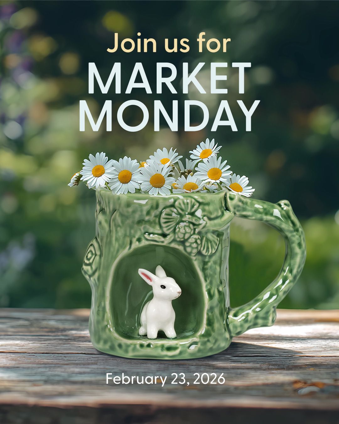 Join us February 23 for Market Monday! Shop in person take advantage of our special Monday-only promo. Plus, view new products, enjoy an artisanal coffee on us, and place orders on the spot. No appointment necessary! Hope to see you soon. ⁠🌼🏵️🐰🐇⁠