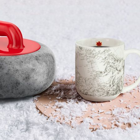 Canadiana mug with curling stone