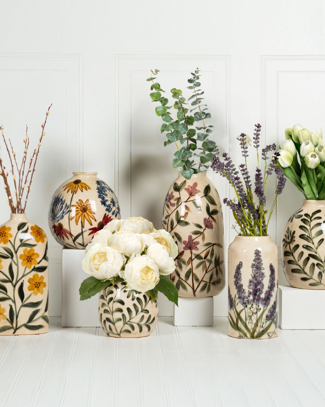 Gift Mom a beautiful vase and fill it with fresh blooms for Mother's Day! Crafted from stoneware, these artisanal pieces feature hand-painted botanicals and a crackle-glaze finish. 🏵️🌼💮⁠