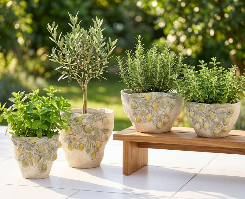 Olive-themed planters
