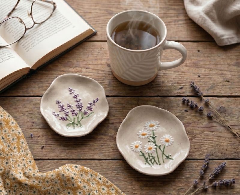 small dishes with floral design