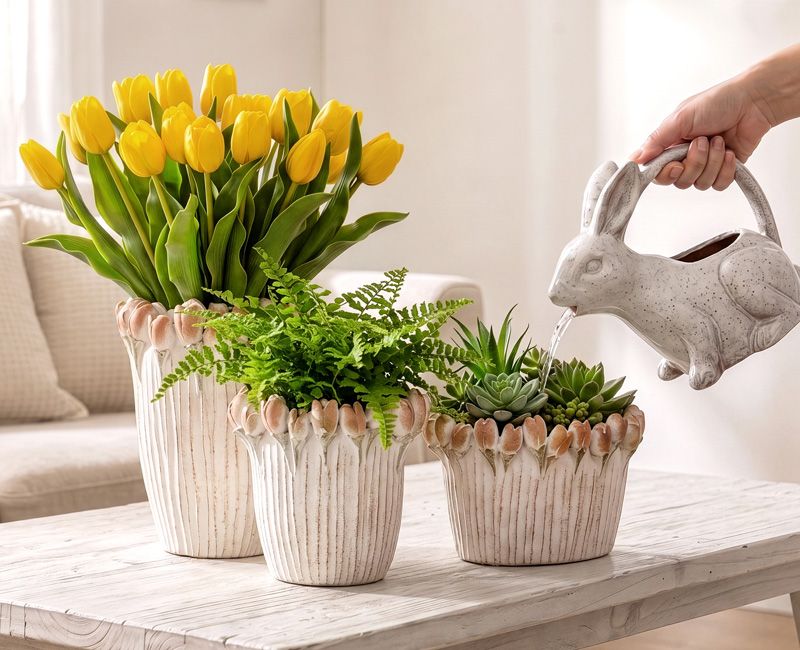 Spring planters and watering jugs