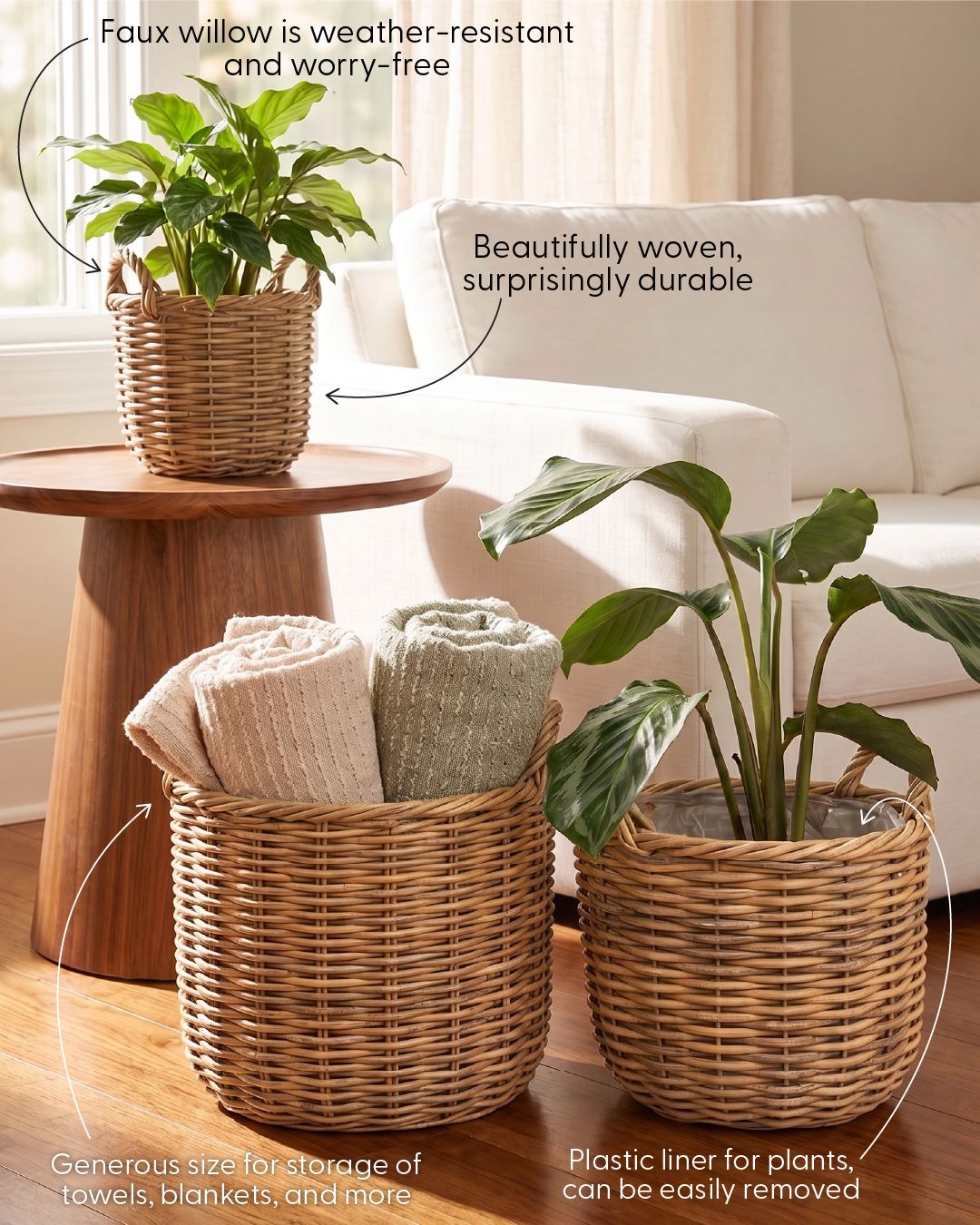 Natural texture meets practical design in our collection of faux willow baskets. Available in a variety of shapes and sizes, they're ideal for organizing, decorating, and creating inviting plant displays. 🪴🌱🌿⁠
