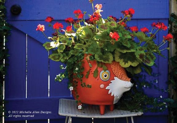 Fox Planter With Flowers