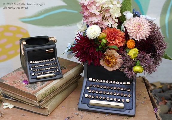 Typewriter Planters with Flowers