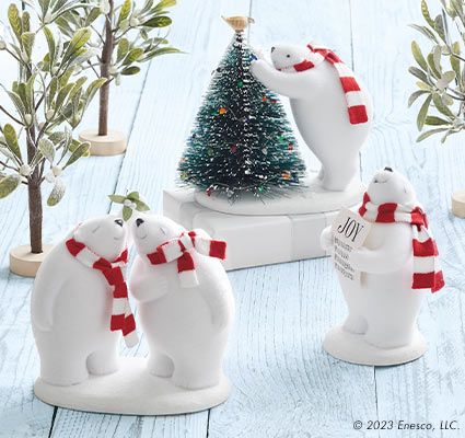 Polar Bears With Christmas Scarf Figurines