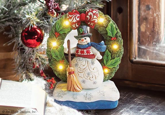 Snowman and Wreath Figurine