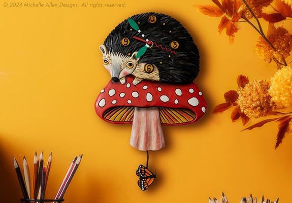 allen designs mushroom and hedgehog clock