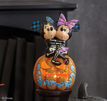 Mickey and Minnie on pumpkin figurine
