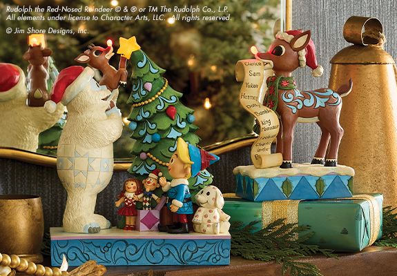 White Woodland Rudolph figurines 