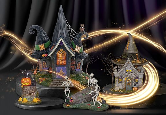 Snow Village Halloween lit building 