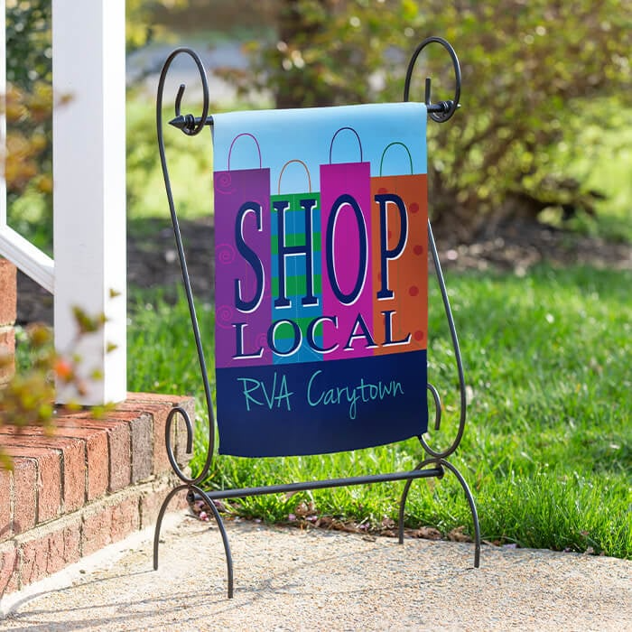 Support local business with personalized messages supporting local events, flags, doormats, and more available for bulk order.