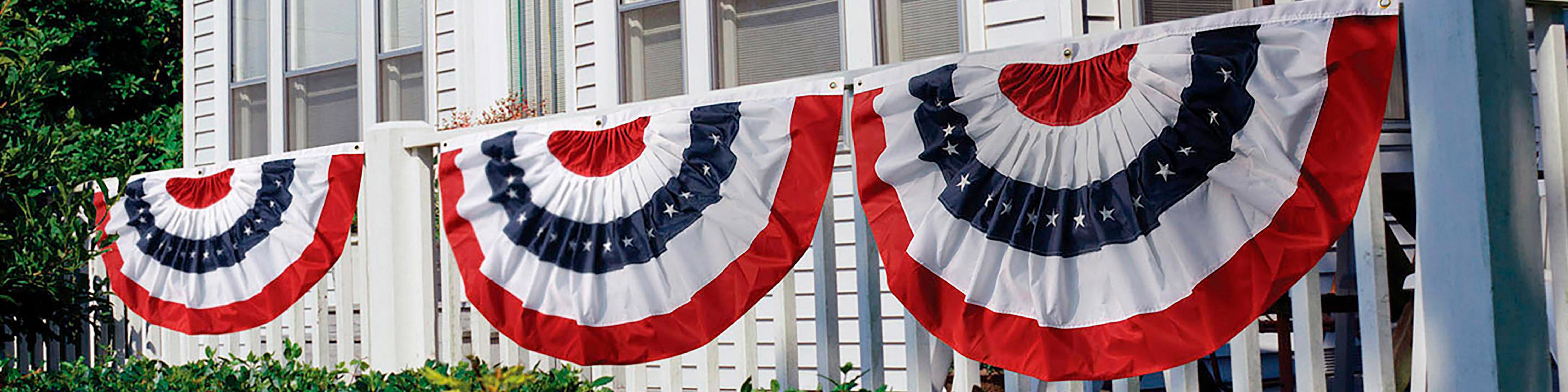 House with americana bunting on porch
