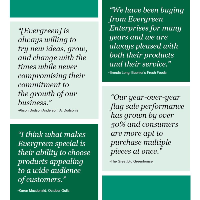 Multi block graphic listing four customer reviews for Evergreen Enterprises