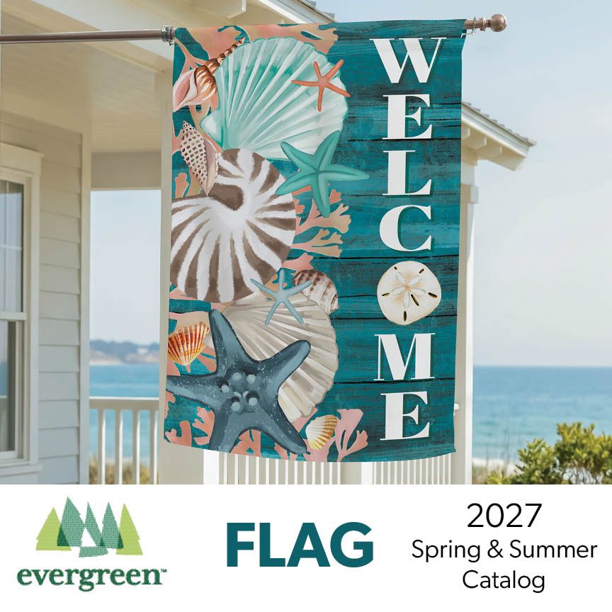 Flag catalog card featuring beachy welcome flag