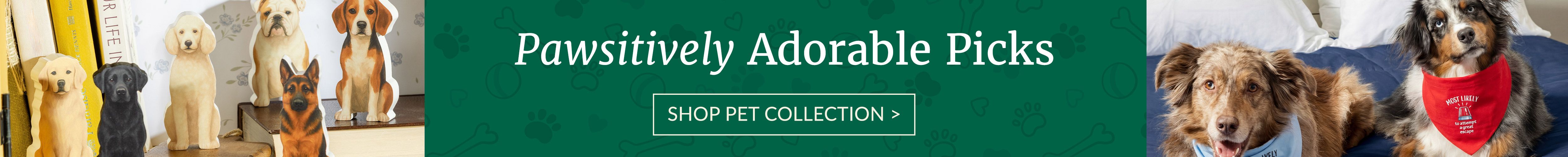 Pawsitively Adorable Picks – pet collection banner with realistic dog figurines and dogs wearing bandanas