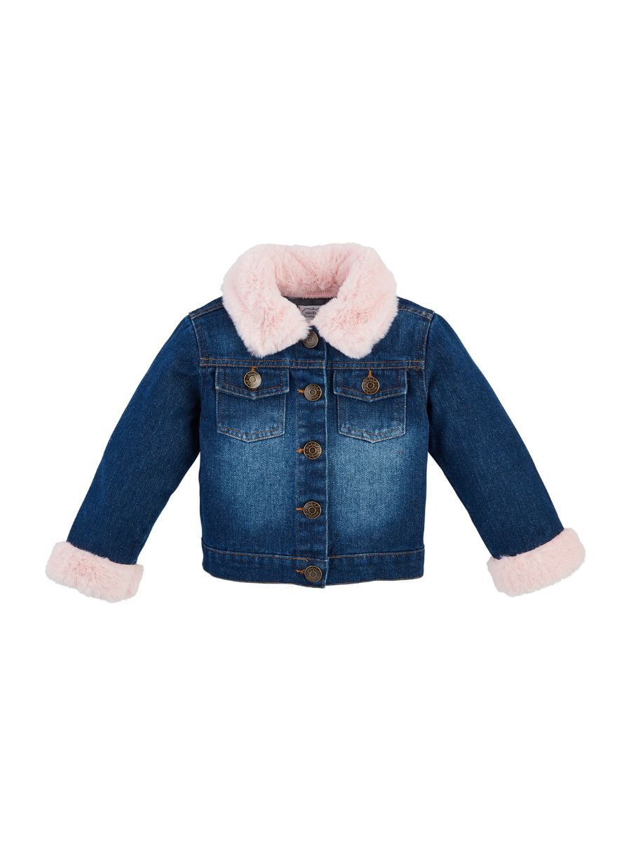 Pink Fur Trim Denim Jacket