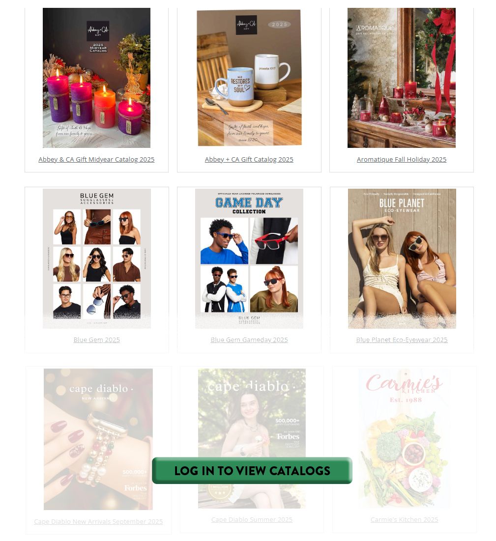 Cover photos of catalogs requesting customer to log in to view catalogs