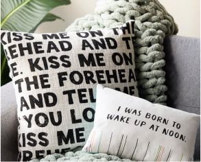 pillow with many words and phrases