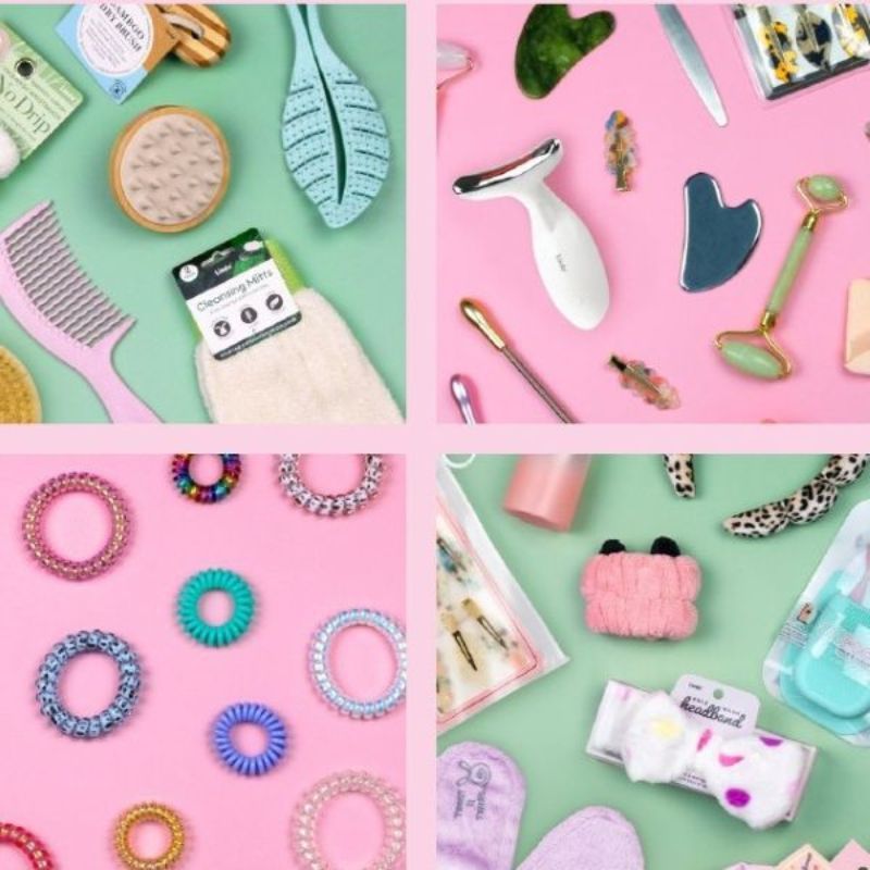 Picture of Lindo products laid out on colorful backgrounds