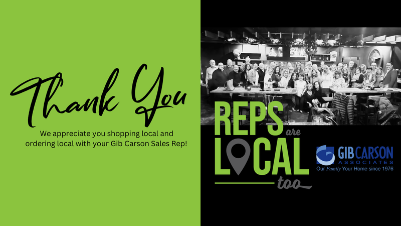 Photo of all sales reps in black and white with image that reads thank you for shopping local 