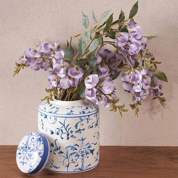 Purple flowers in wholesale Primitives by Kathy Indigo Ginger Jar